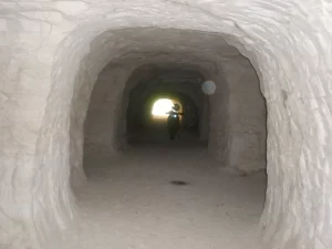 White Abandoned Tunnel with Orbs