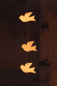 Trio of Ceramic White Birds Mobile. Adjusting To Light by Amyra Mah