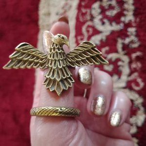 brass eagle and snake rings, channeling rings, amyra mah