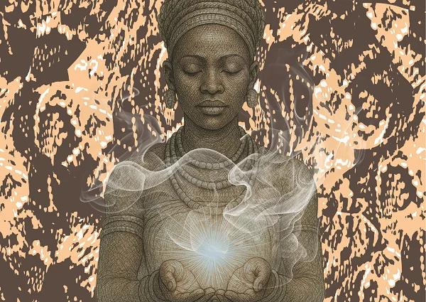 ancient african goddess offering spiritual light Transmission Phase 3 Amyra Mah